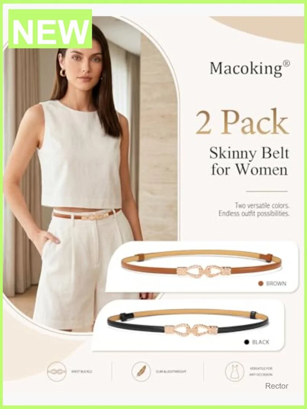 Skinny Adjustable Faux Leather Thin Belts for Dresses 2 Pack